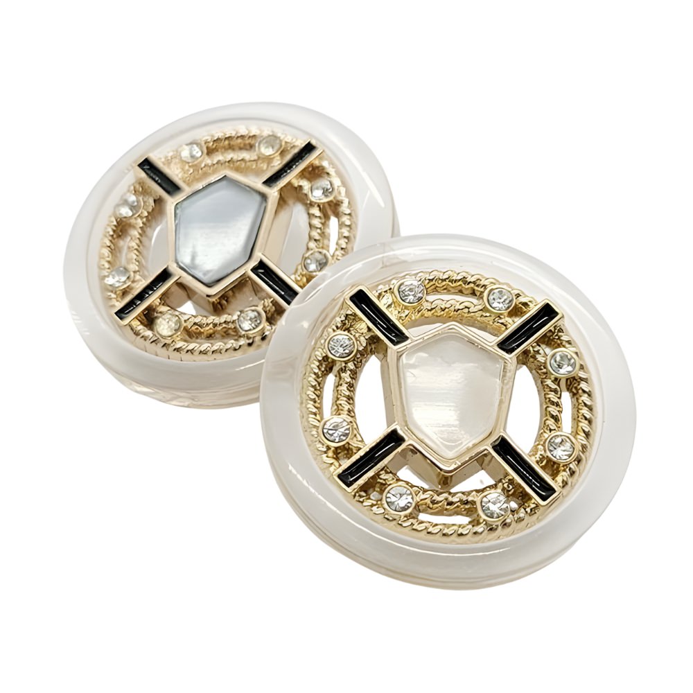 Unique Layered Button, 23mm, Gray Stone, Crystal & Clear Acrylic, Fashion & Craft - FBTN257 - Gold / 23mm