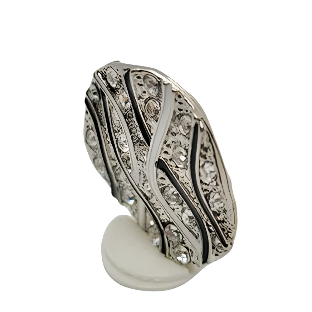 White/Black / 25mm - Designer 25mm Button, Black & White Swirl, Crystal Accents, Shank Button - FBTN255