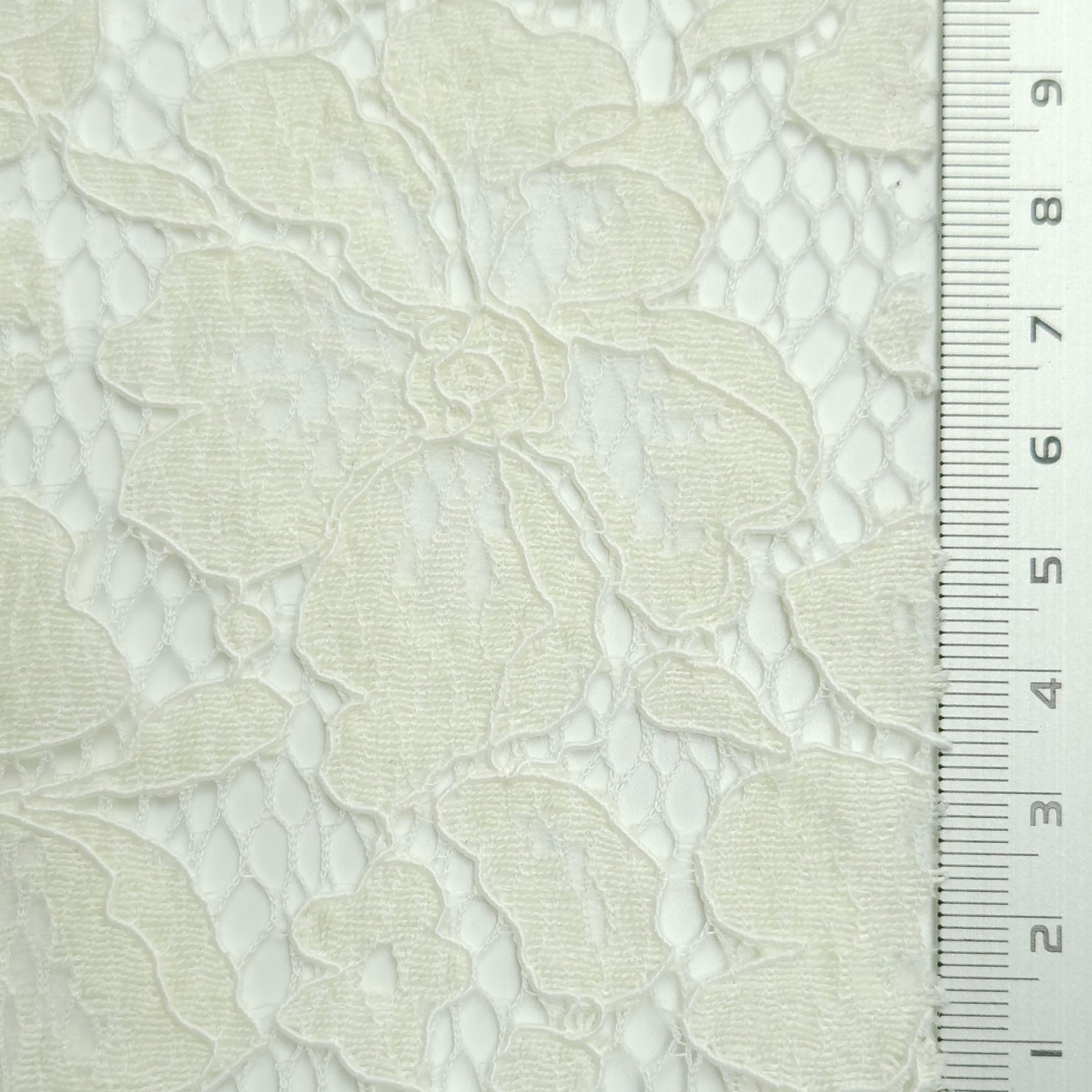Solid Floral Lace Cotton Nylon Knit Fabric - FAB 1561 - 3.Ivory