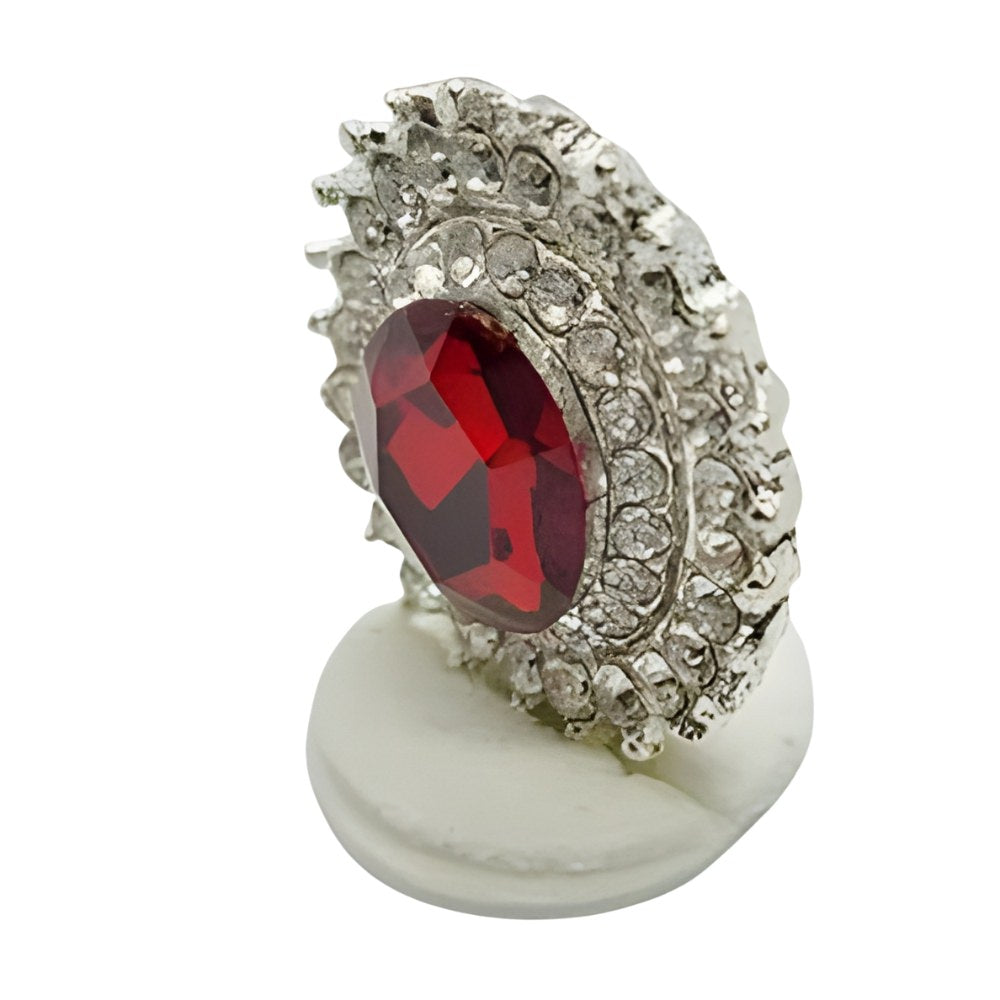 Luxury Crystal Button, 20mm, Ruby Red & Clear, Oval Setting, Fashion & Craft - FBTN259 - Red / 20mm