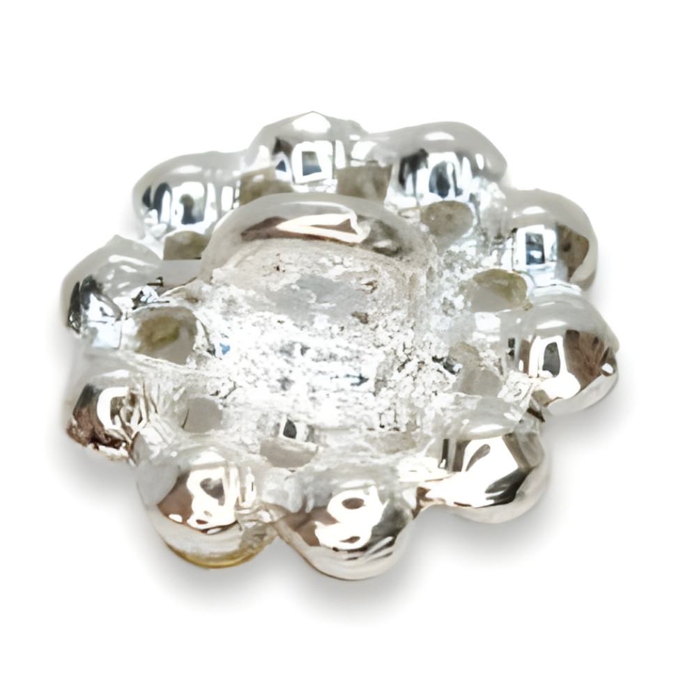 Silver / 13mm - 13mm Silver Pearl & Rhinestone Button, Cluster Design, Delicate Accent - FBTN229