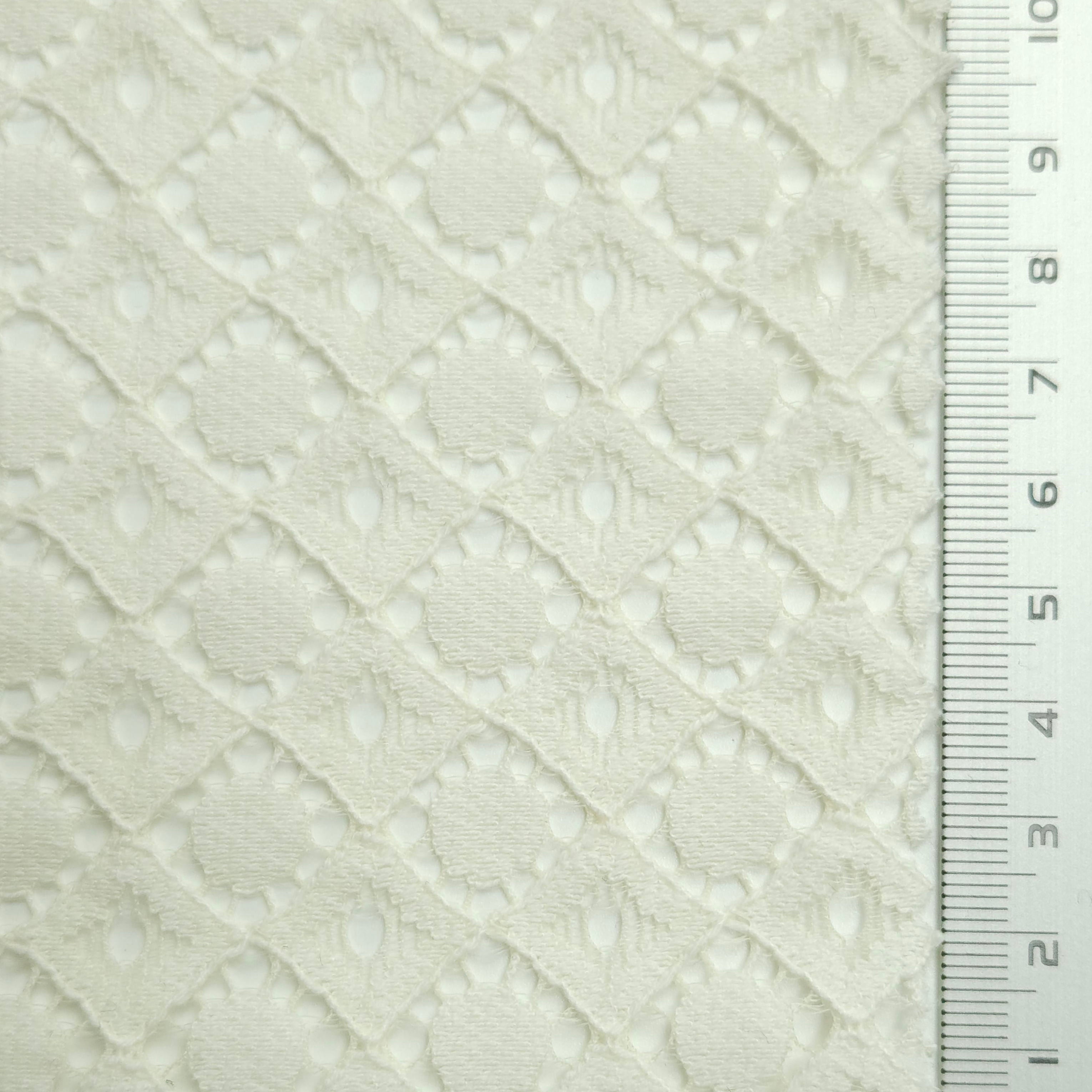Solid Dot Lace Cotton Nylon Knit Fabric - FAB 1560 - 3.Ivory