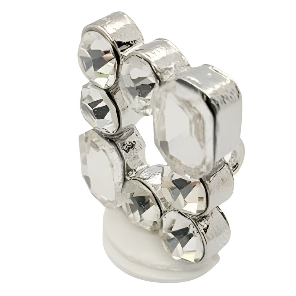 Silver / 25mm - Open Square Rhinestone Button, 25mm, Silver & Clear Crystal, Shank Button - FBTN245