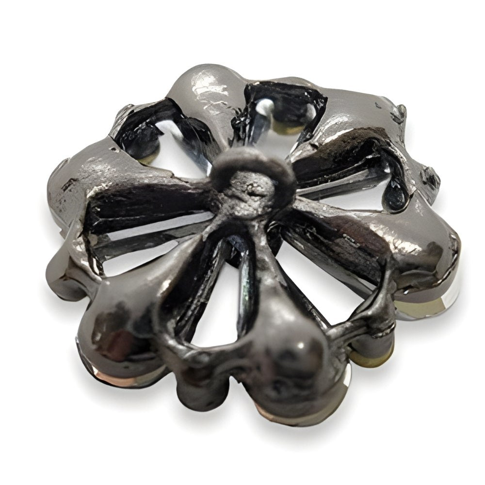 18~23mm Gunmetal Rhinestone Flower Button, Dark Crystal Design, Dramatic Accent - FBTN235 - Black / 18mm-Black / 23mm