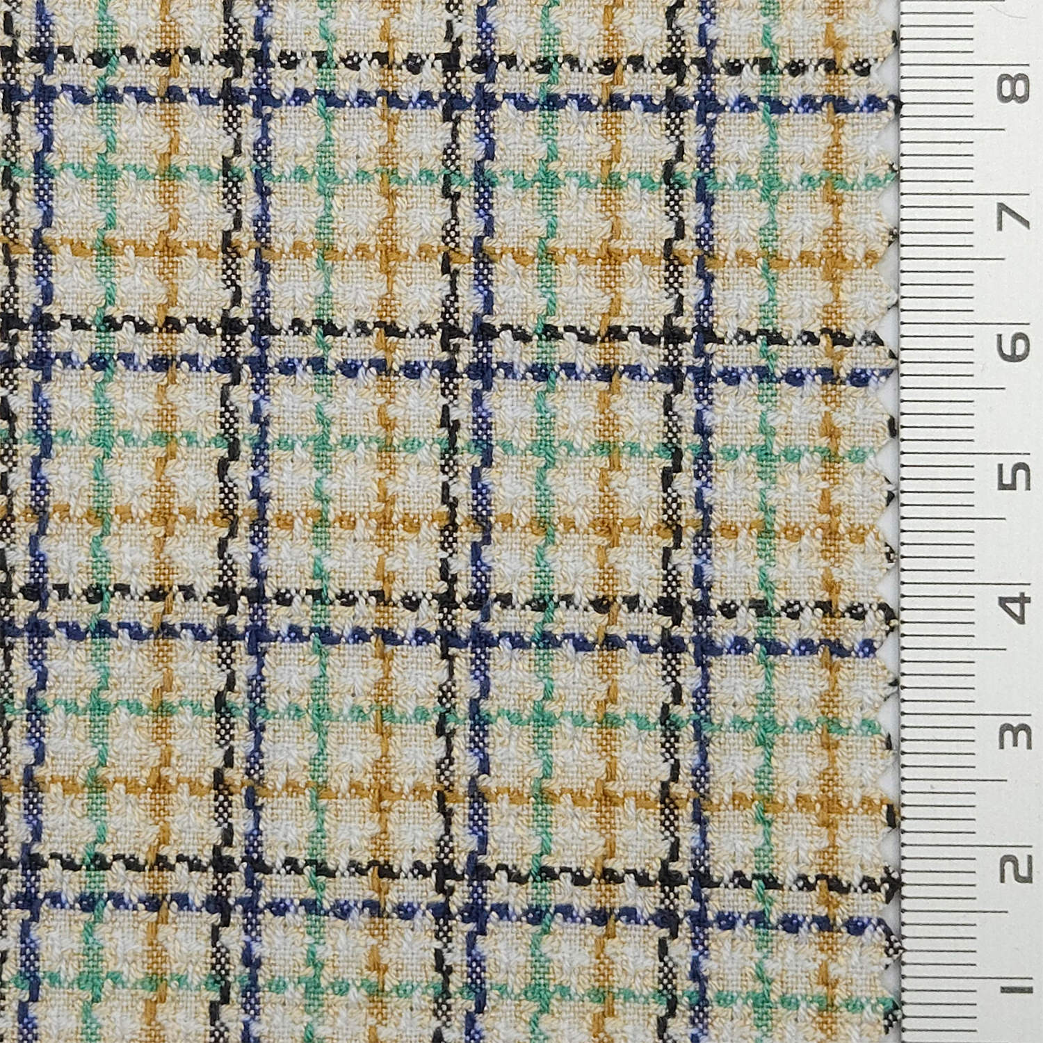 1.Multi-colored plaid-2.Navy blue and black plaid-3.Light-colored plaid-Swatch - Check Tweed YarnDyed Rayon Polyester Spandex Woven Fabric - FAB 1787