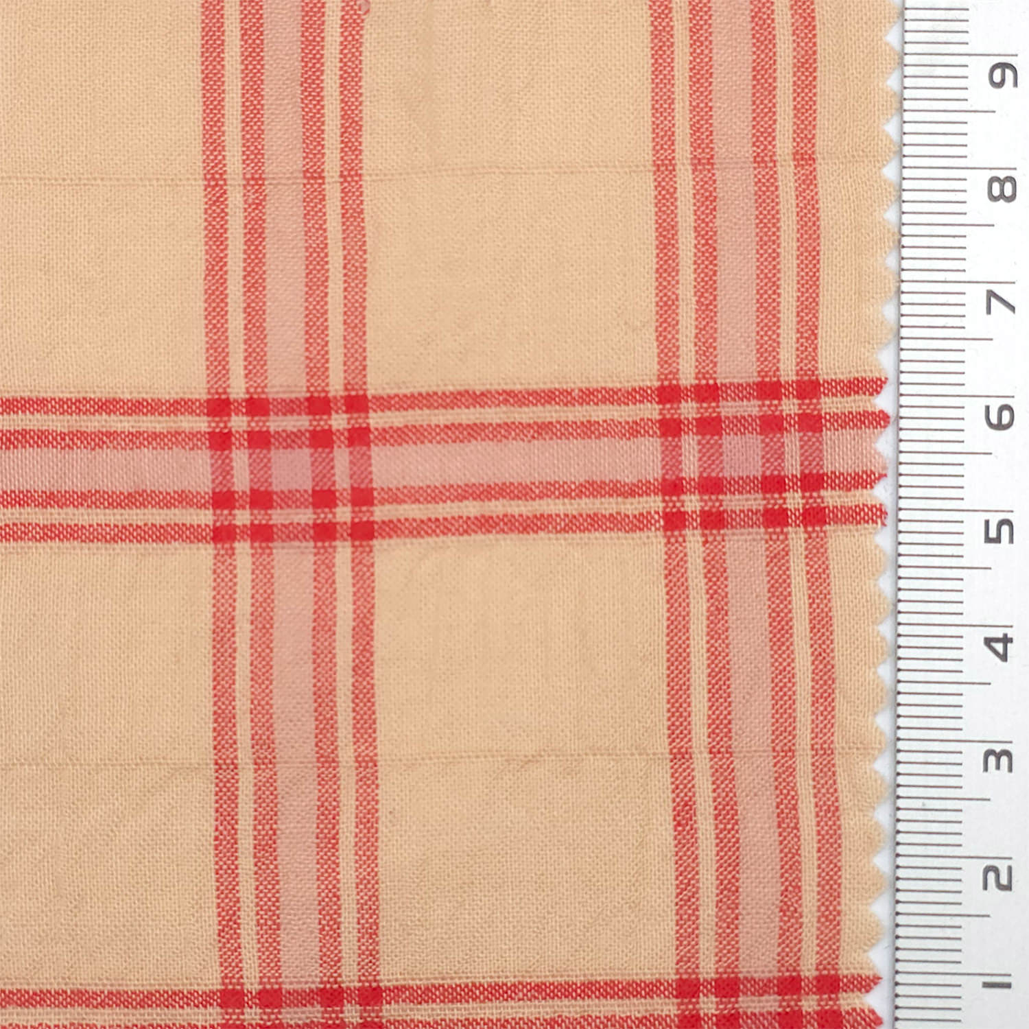 1.Peach Beige-2.Chartreuse Green-3.Tomato Red-Swatch - Check Textured Cotton Span Woven Fabric - FAB 1830
