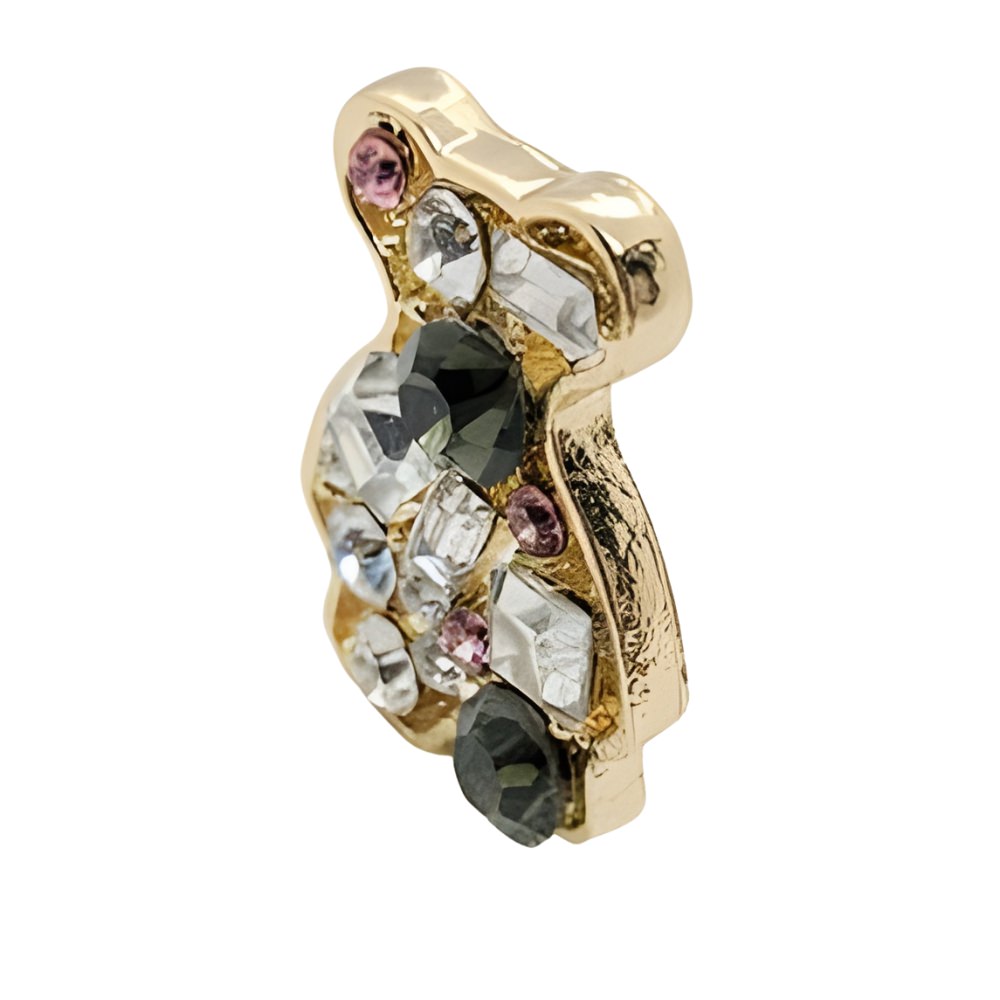 Whimsical Small Bear Rhinestone Button, 23mm, Gold, Assorted Crystals, DIY & Craft Supply - FBTN233 - Gold / 23mm