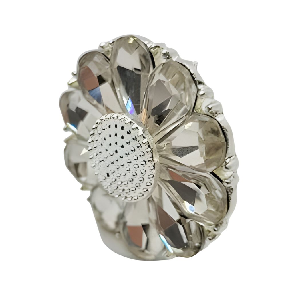 Large Crystal Petal Button, 25mm, Clear Rhinestones, Bridal & Fashion - FBTN262 - Silver / 25mm