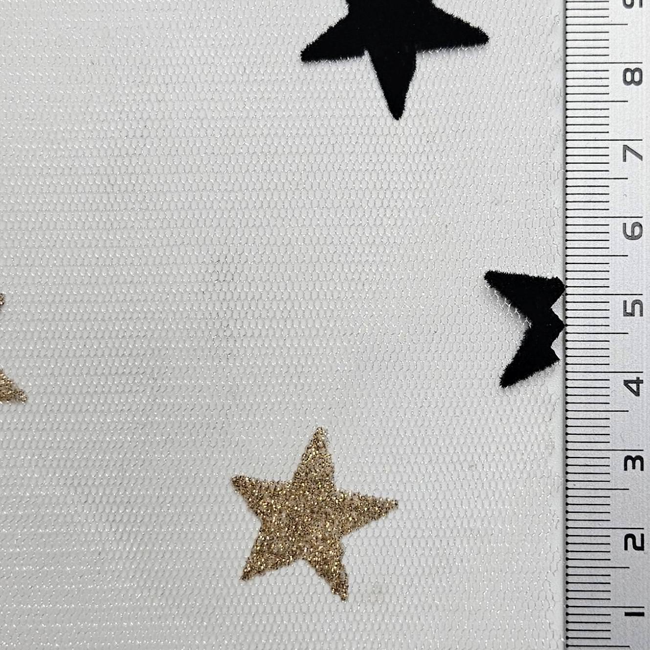 Star Flocked Mesh Metallic Polyester Knit Fabric - FAB 1610 - 3.White