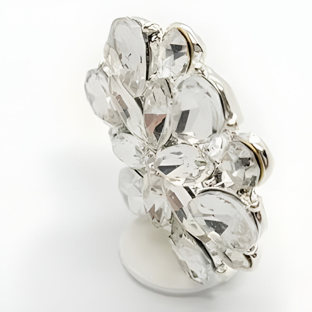 Large Crystal Petal Button, 28mm, Clear Rhinestones, Bridal & Fashion - FBTN249 - Silver / 28mm