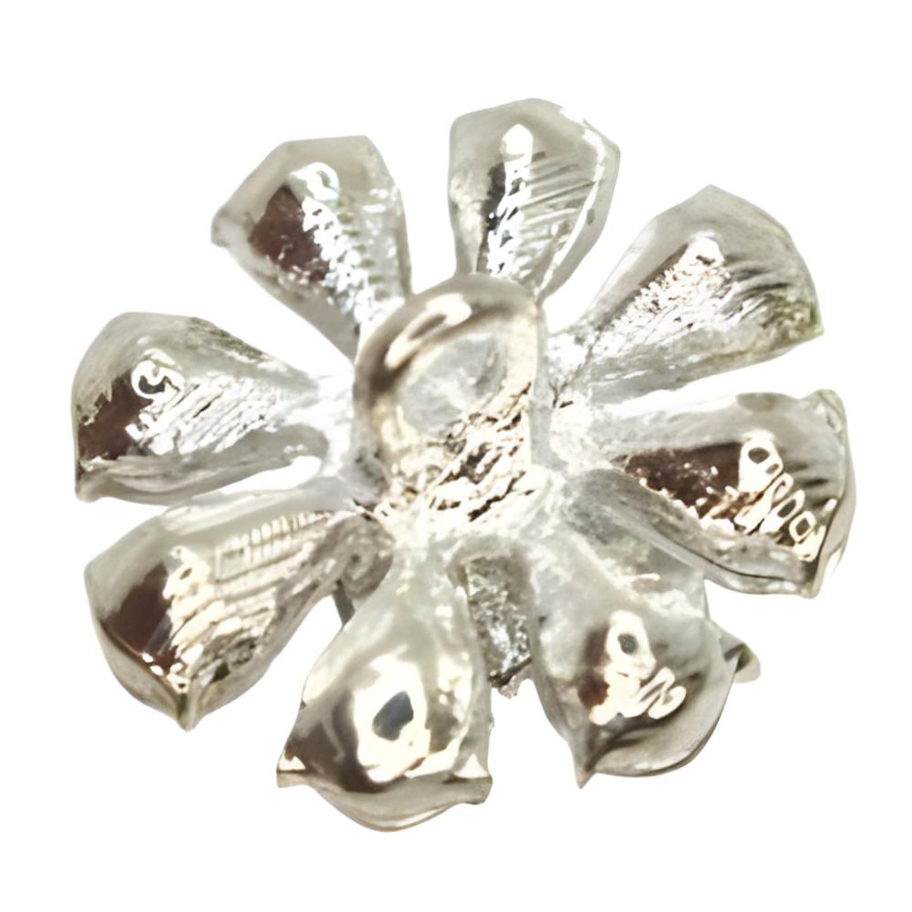 18mm Crystal Flower Button, Clear Rhinestones, Silver Setting, Pear - Shaped Petals - FBTN252 - Silver / 18mm