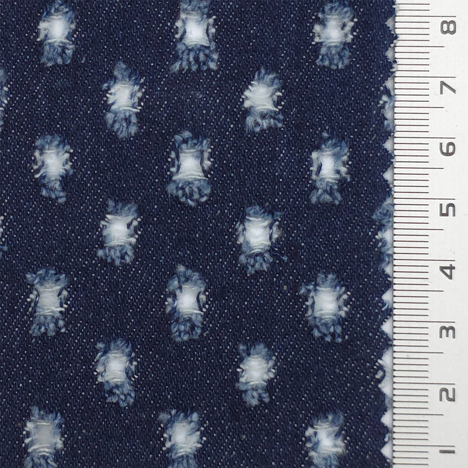 1.Light Blue-2.Medium Blue-3.Dark Blue-Swatch - Punched Distressed Denim Cotton Woven Fabric - FAB 1835