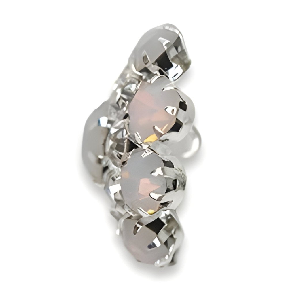 Unique Opal Petal Button, 23mm, White Iridescence, Crystal Accents, Shank - FBTN250 - Silver / 23mm