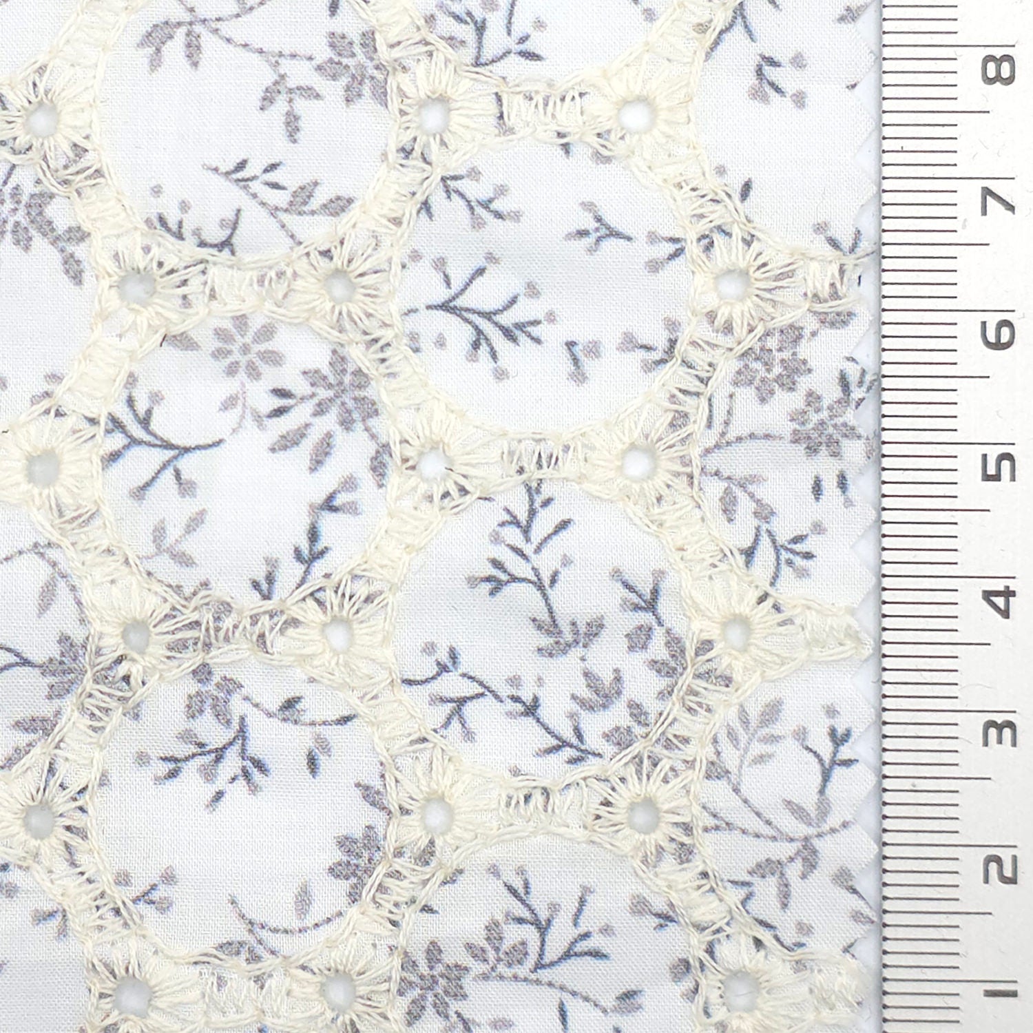 Print Leaf Embroidery Cotton Woven Fabric - FAB 1821 - 3.Ivory