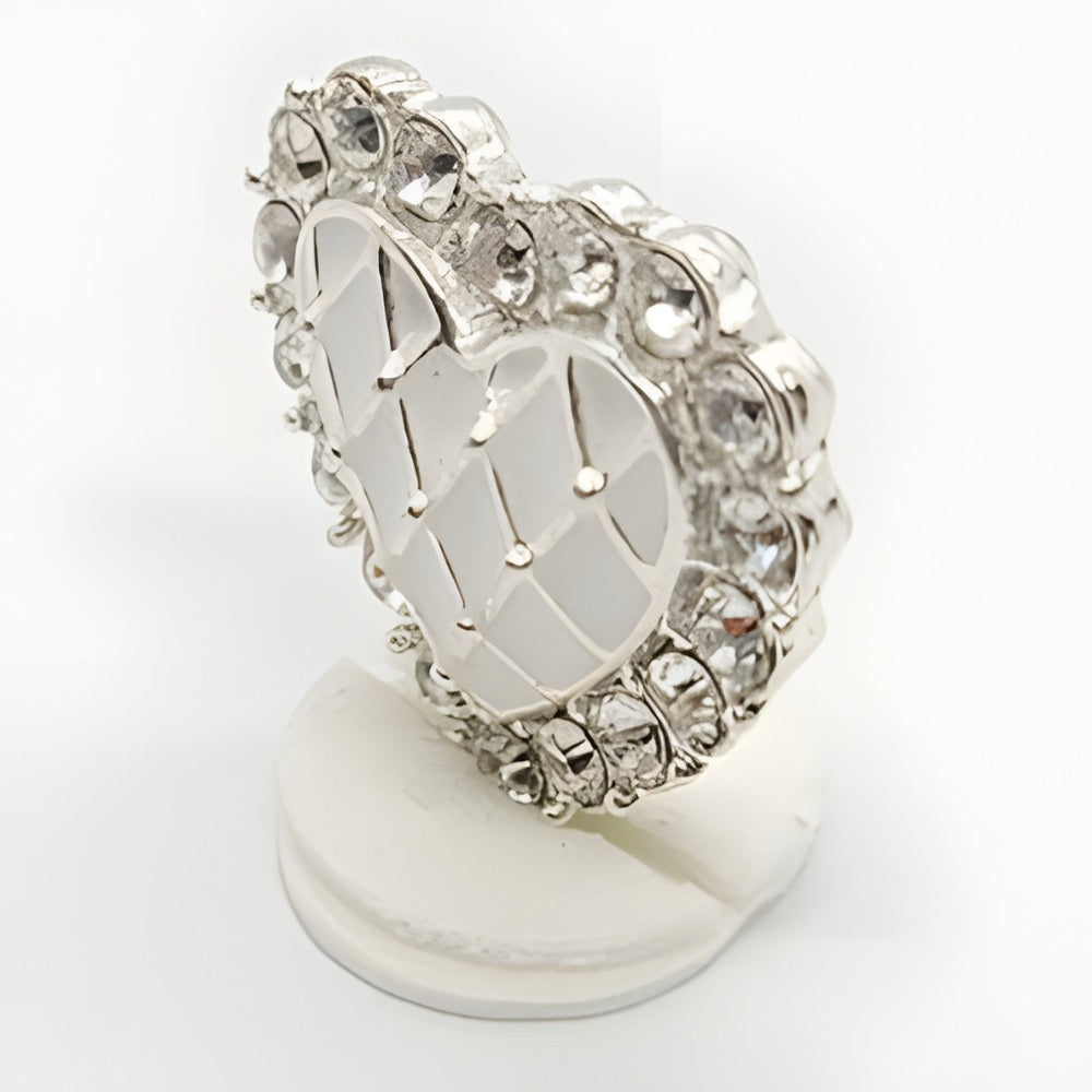 Silver / 21mm - Sweet Heart Button, 21mm, White & Crystal, Delicate Design, Fashion & Craft - FBTN254