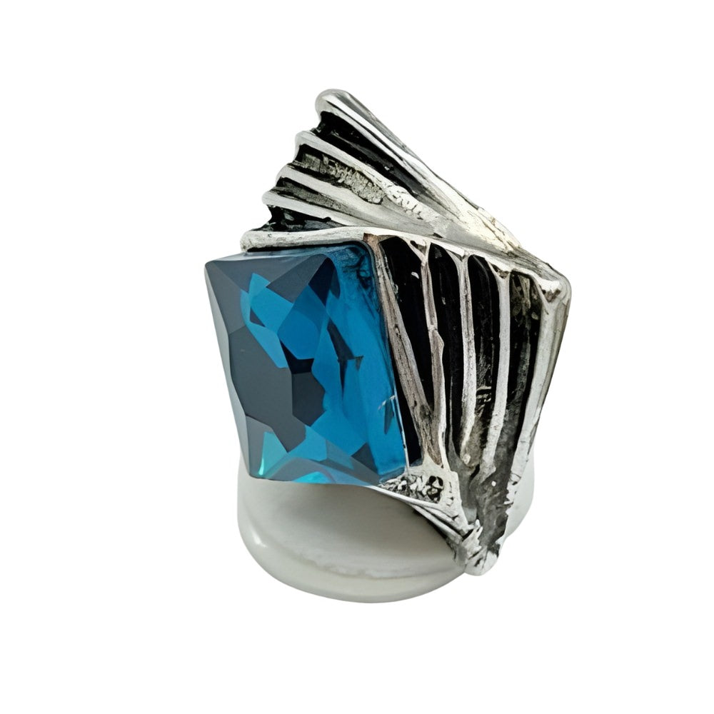 Unique Geometric Button, 23mm, Teal Jewel, Feather Accents, Modern Design - FBTN261 - Blue / 23mm