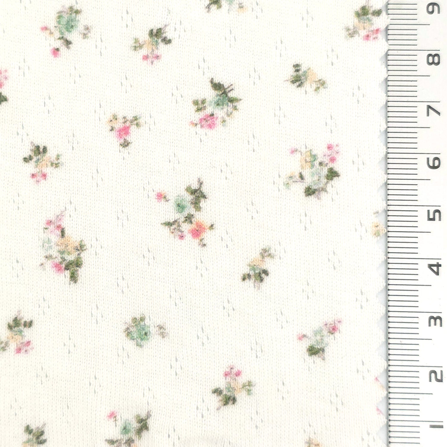White - Ditsy Floral Pointelle Cotton Knit Fabric - FAB1876