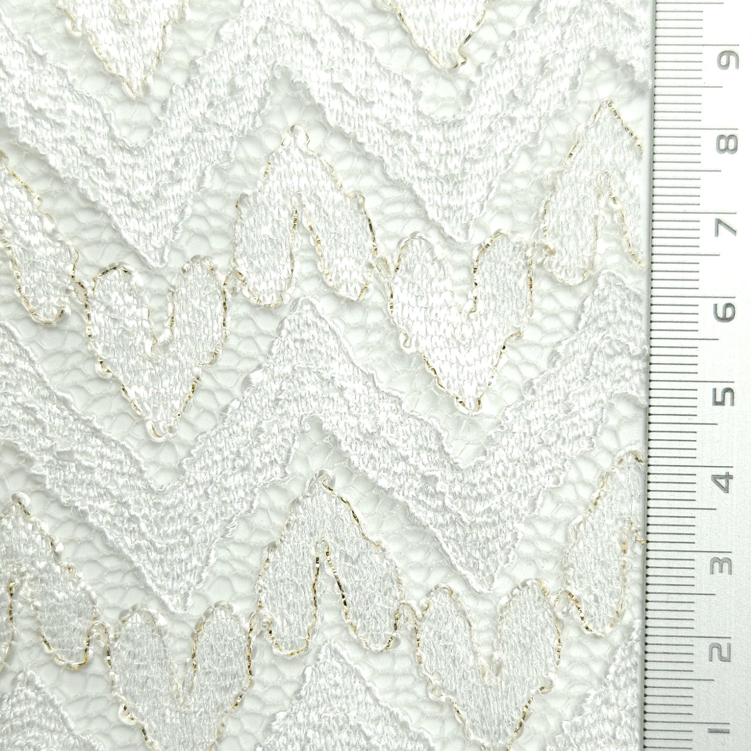 Solid Chevron Lace Polyester Nylon Spandex Knit Fabric - FAB 1581 - 4.White