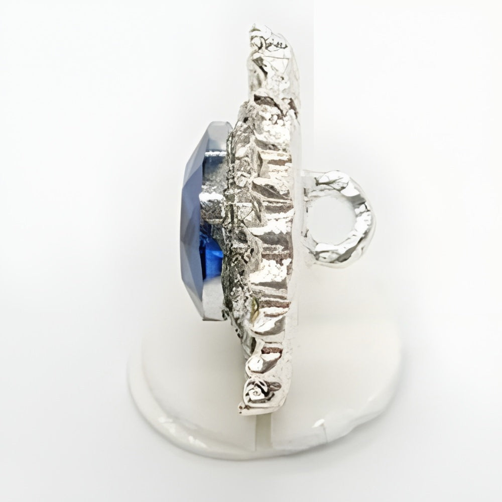 Blue / 20mm - Dramatic Blue Crystal Button, 20mm, Oval Jewel Design, Silver Shank - FBTN260