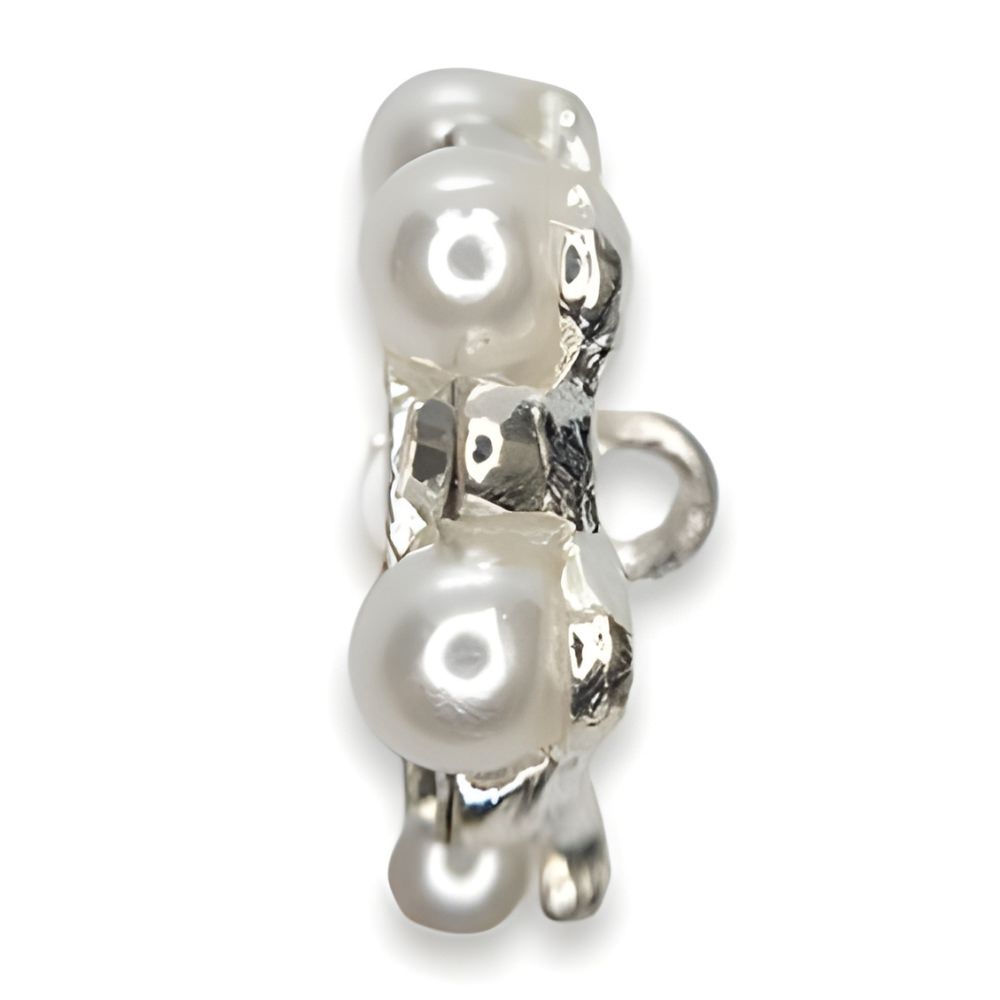 21mm Pearl & Crystal Button, Ivory Pearl, Clear Rhinestones, Silver Setting - FBTN247 - Silver / 21mm