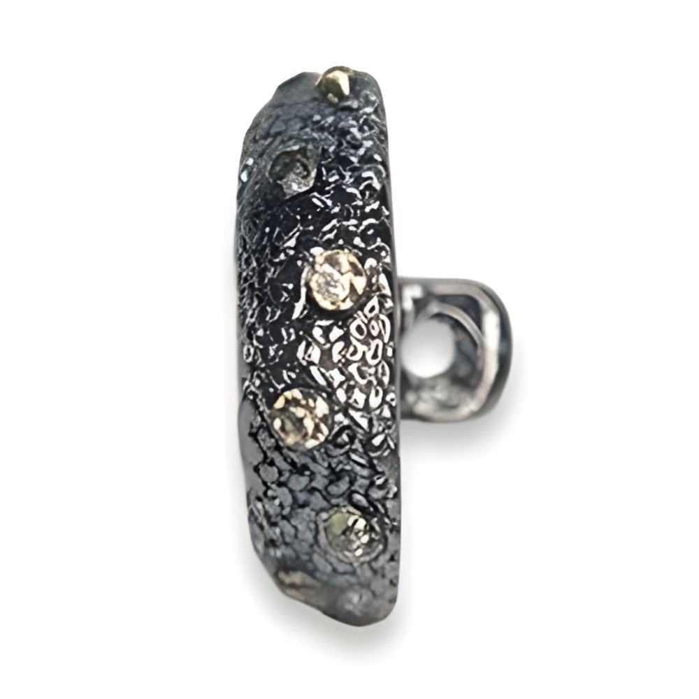 Artisan Crystal Button, 21mm, Smoky Gray & Clear, Textured Setting, Fashion & Craft - FBTN263 - Black / 21mm