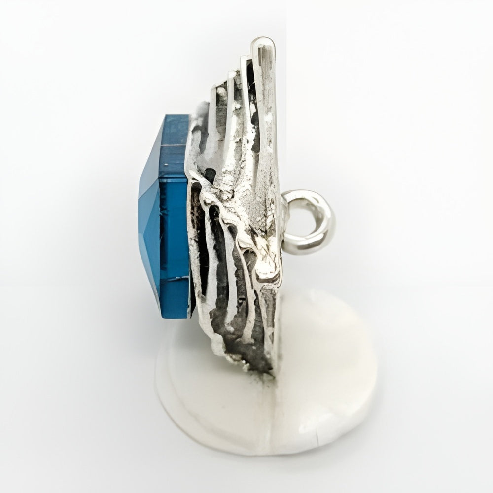 Unique Geometric Button, 23mm, Teal Jewel, Feather Accents, Modern Design - FBTN261 - Blue / 23mm