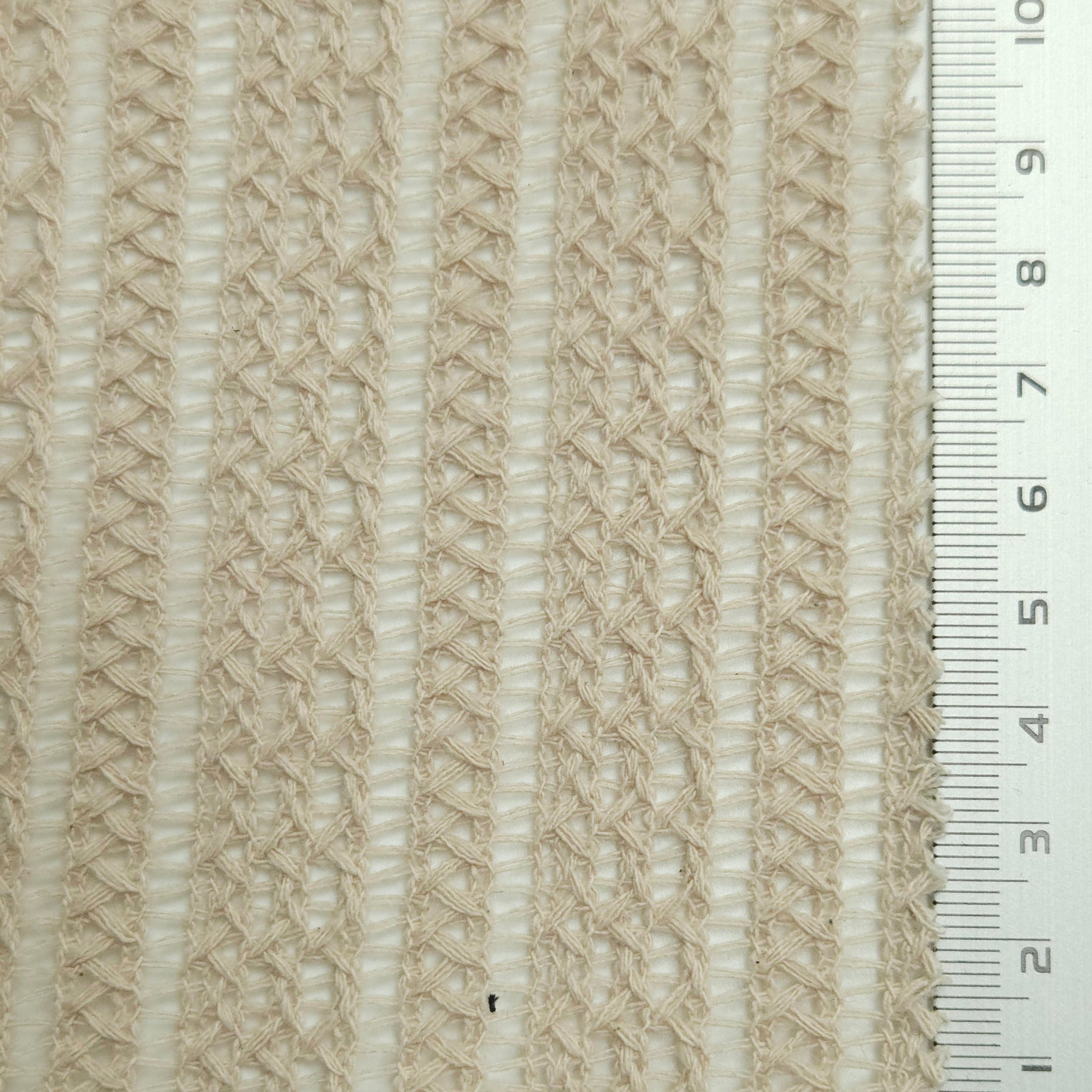 Solid Ethnical Lace Polyester Cotton Knit Fabric - FAB 1562 - 4.Beige