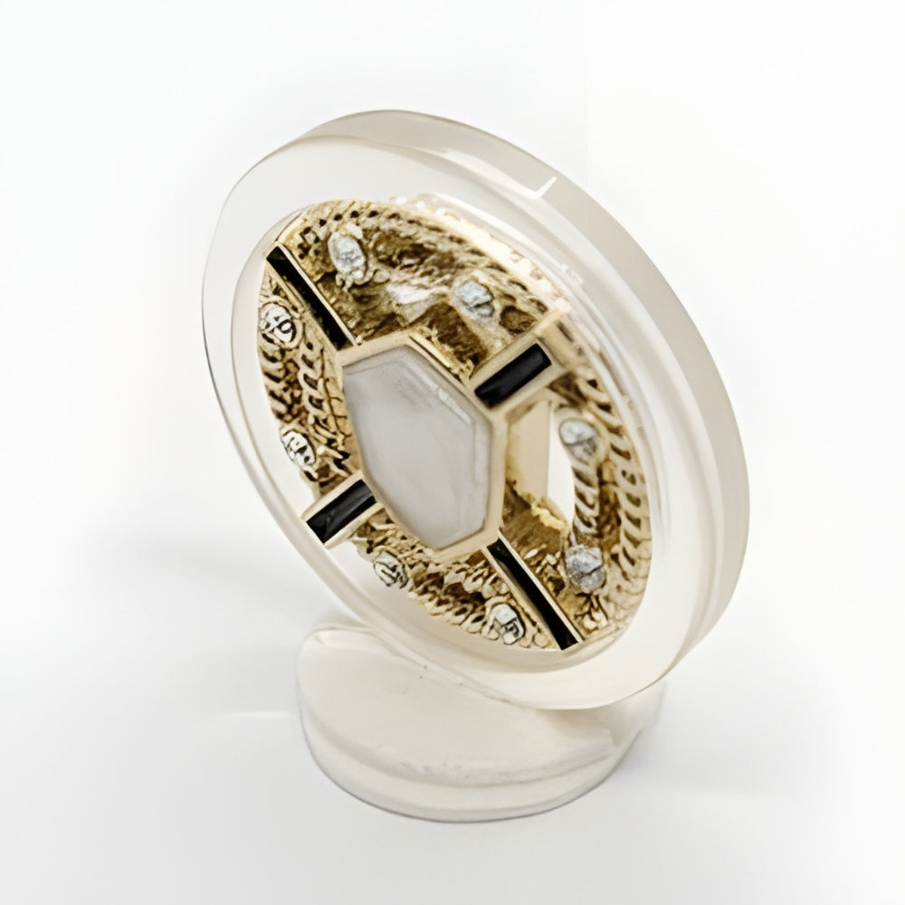 Unique Layered Button, 23mm, Gray Stone, Crystal & Clear Acrylic, Fashion & Craft - FBTN257 - Gold / 23mm