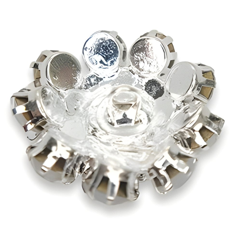 Unique Opal Petal Button, 23mm, White Iridescence, Crystal Accents, Shank - FBTN250 - Silver / 23mm