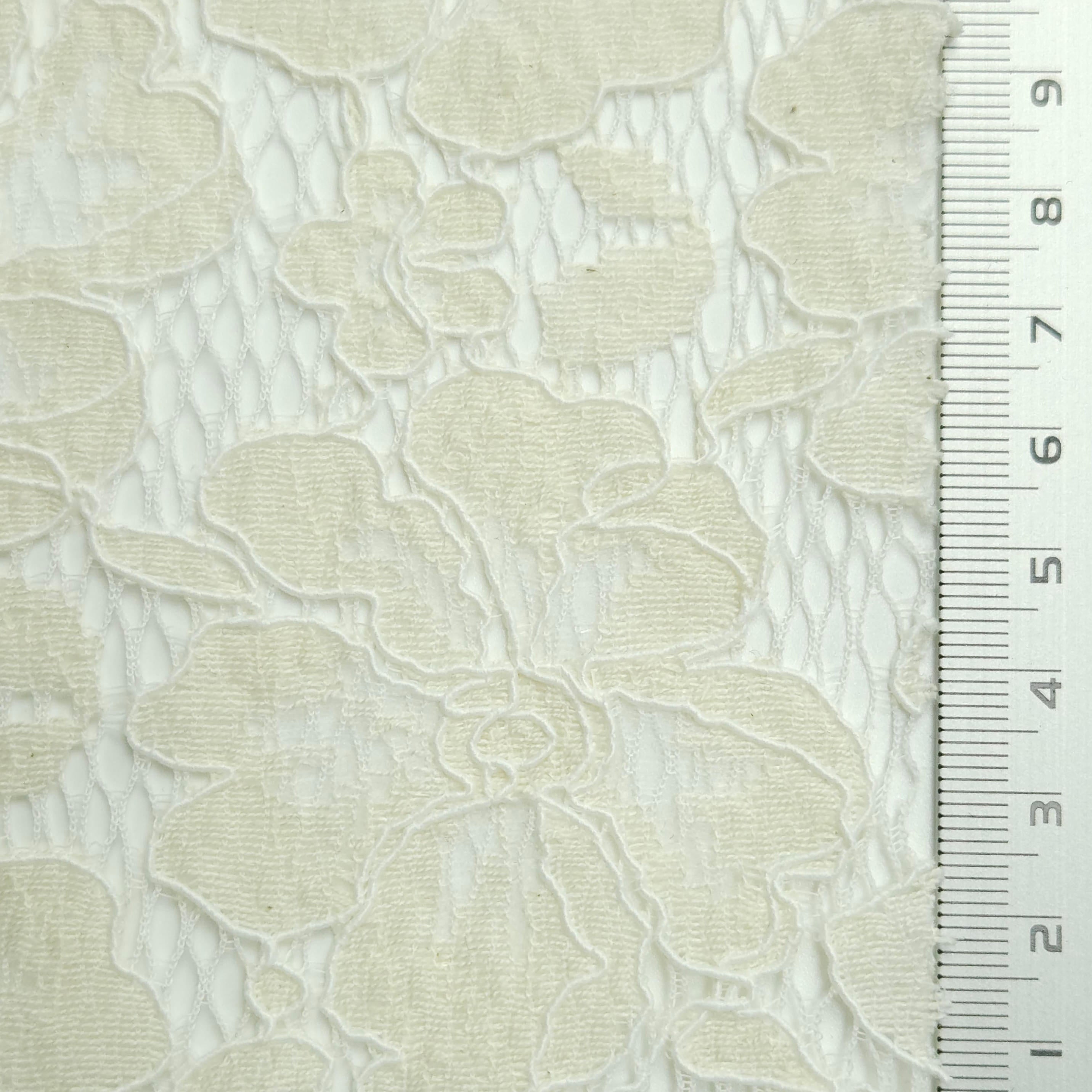 Solid Floral Lace Cotton Nylon Knit Fabric - FAB 1561 - 4.Beige