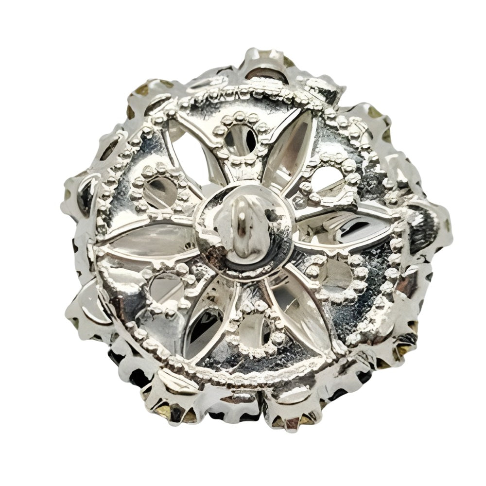 25mm Crystal Starburst Button, Black & Clear Rhinestones, Silver Setting - FBTN244 - Silver/Black / 25mm