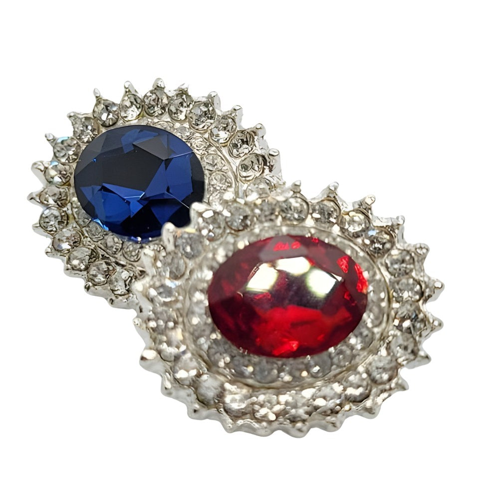 Luxury Crystal Button, 20mm, Ruby Red & Clear, Oval Setting, Fashion & Craft - FBTN259 - Red / 20mm