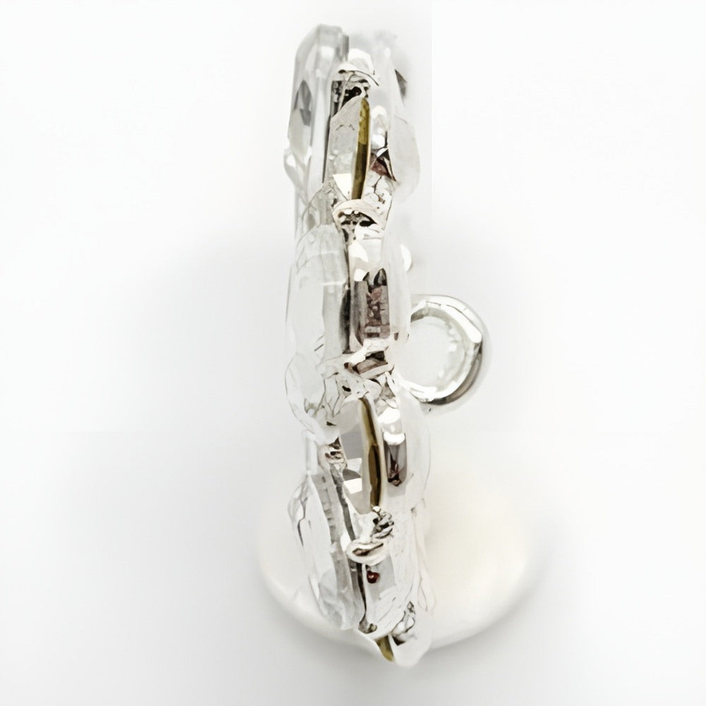 Large Crystal Petal Button, 28mm, Clear Rhinestones, Bridal & Fashion - FBTN249 - Silver / 28mm