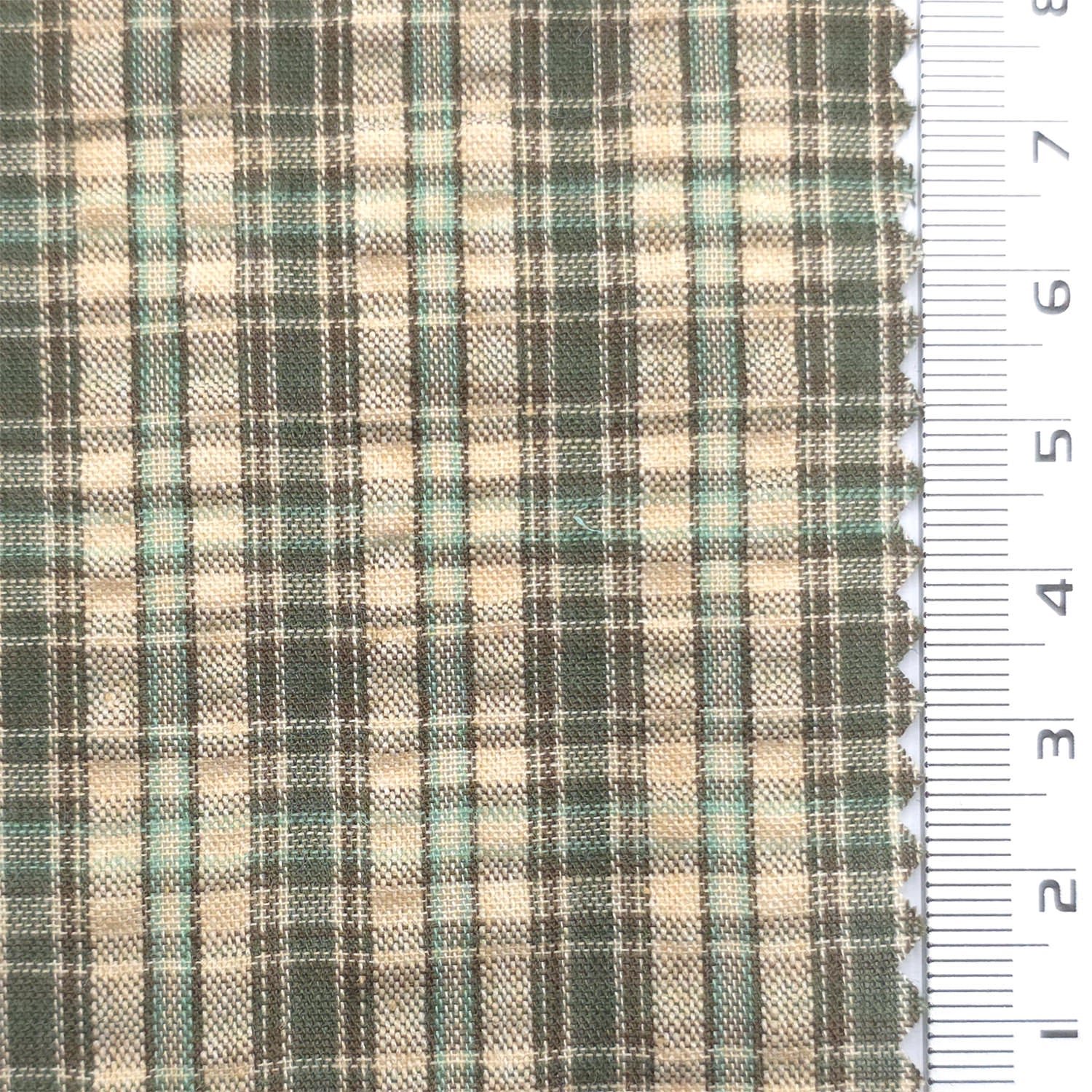 1: Pale Blue-2: Light Blue-3: Navy Blue and Tan-4: Tan with Dark Green-5: Beige - Plaid Cotton Woven Fabric - FAB 1862