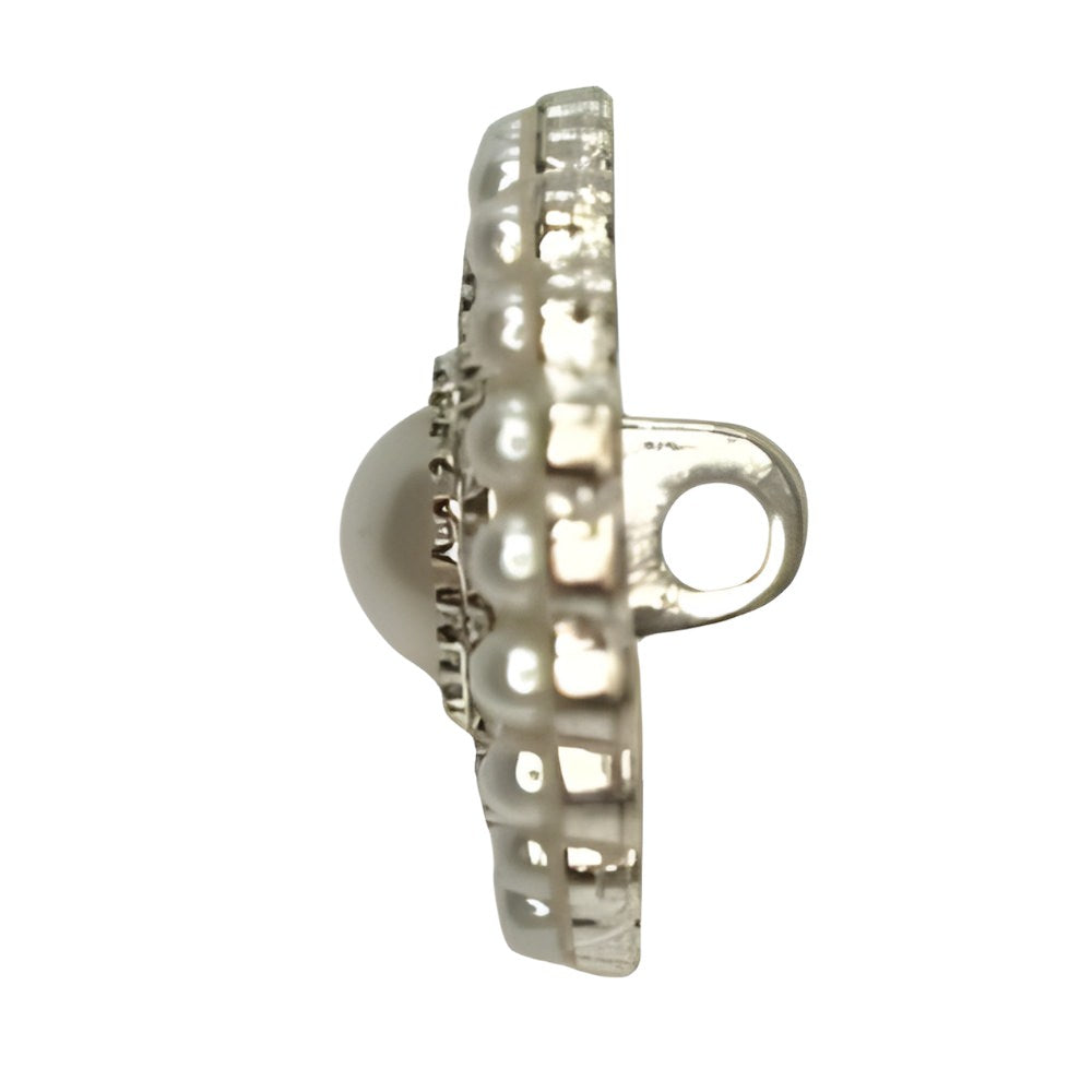 Silver / 18mm - Elegant Crystal & Pearl Button, 18mm, Silver Setting, Flower Design, Fashion Accent - FBTN228