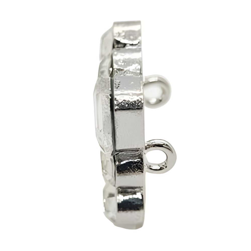 Silver / 25mm - Open Square Rhinestone Button, 25mm, Silver & Clear Crystal, Shank Button - FBTN245