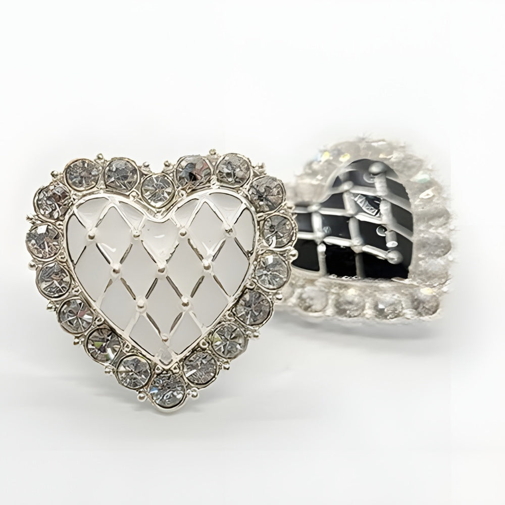 Silver / 21mm - Sweet Heart Button, 21mm, White & Crystal, Delicate Design, Fashion & Craft - FBTN254