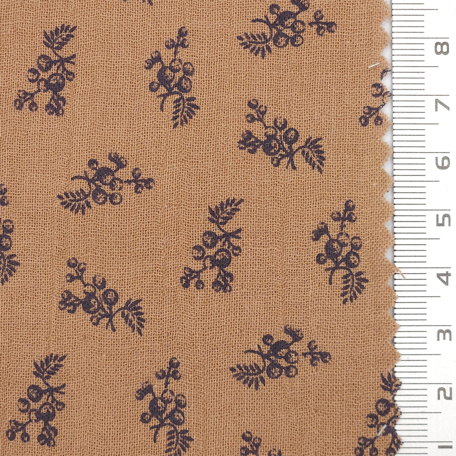 Samll Leafy Print Gauze Cotton Woven Fabric - FAB 1749 - 4.Tan