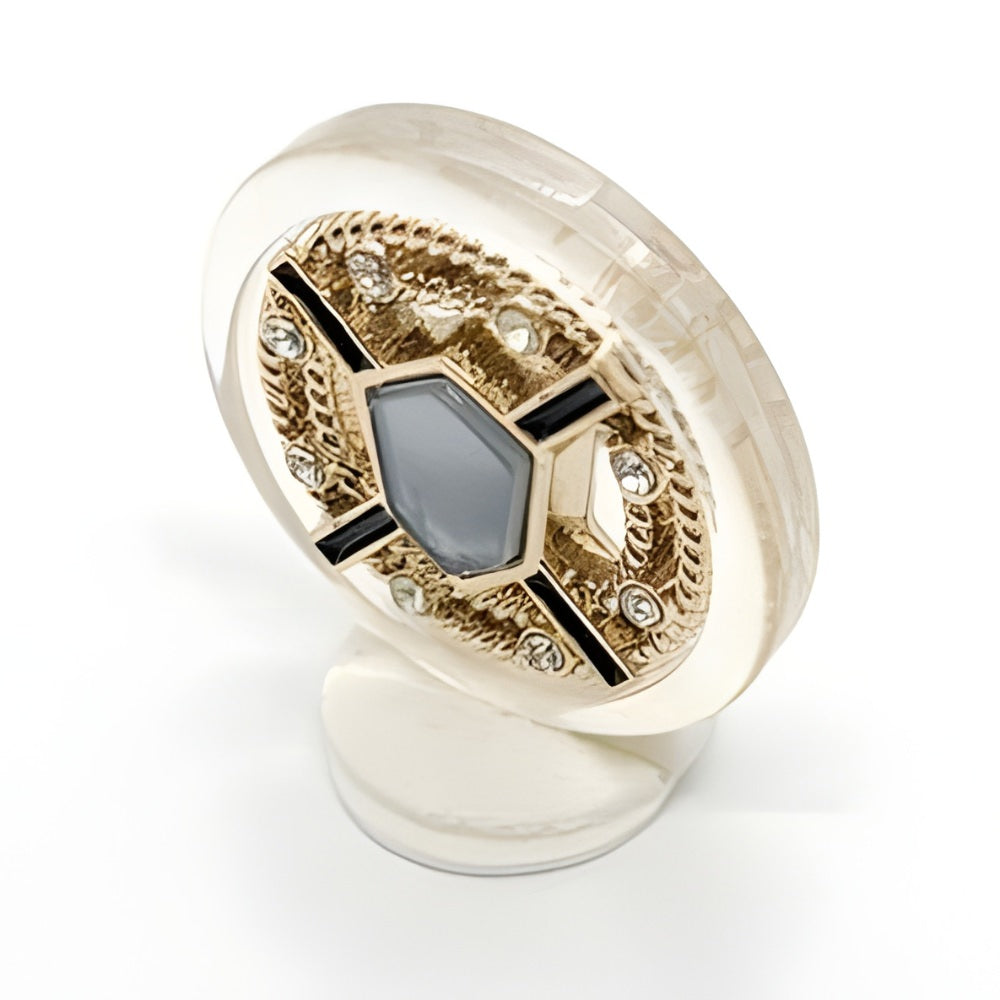 Modern Designer Button, 23mm, Gray Stone & Crystal, Geometric Design, Shank - FBTN256 - Gold / 23mm
