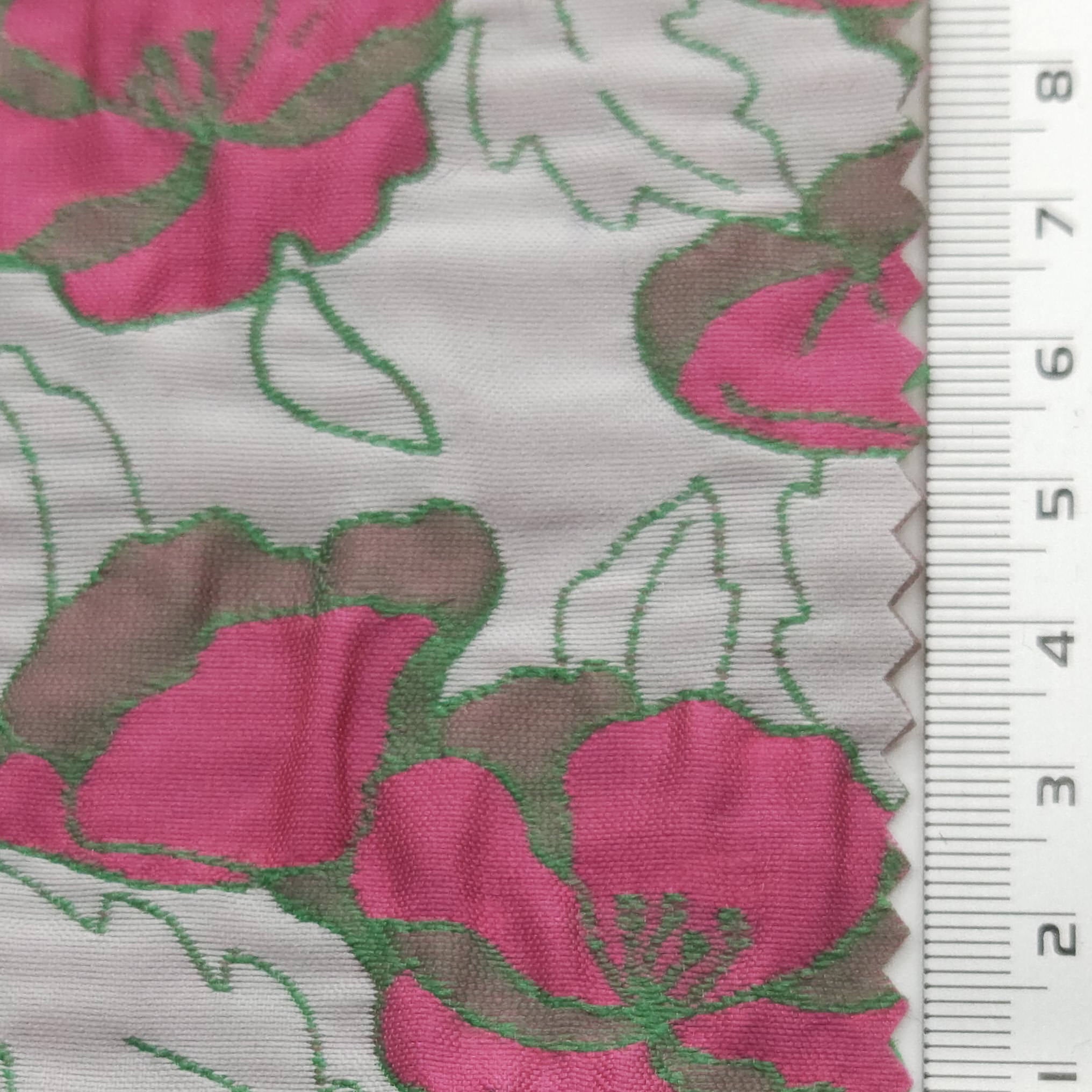 Floral Jacquard YarnDyed Polyester Woven Fabric - FAB 1624 - 4.Pink