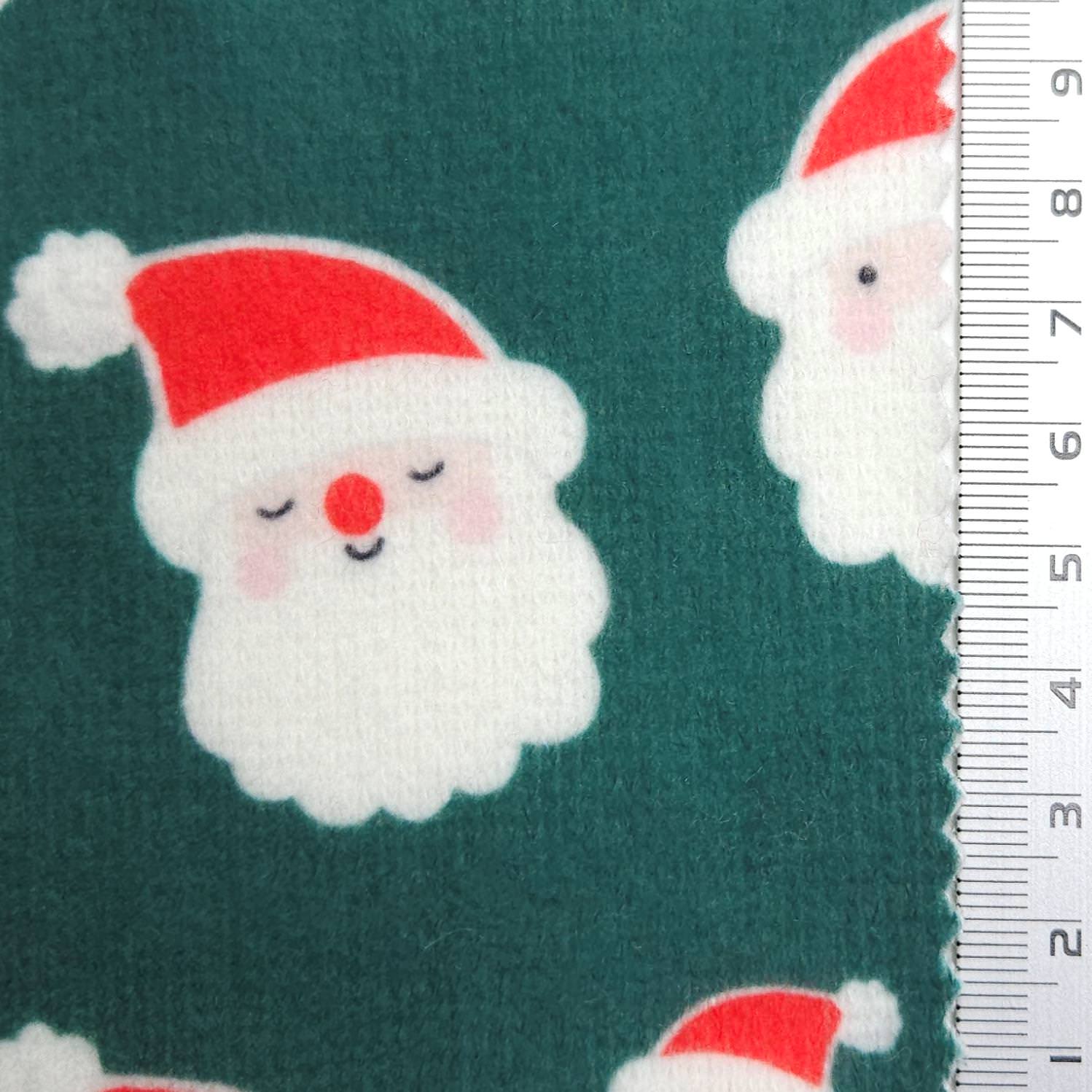 1.Red-2.Mint-3.Pink-4.Ivory-5.Green - Brushed Santa Claus Print Polyester Rayon Knit Fabric - FAB 1612