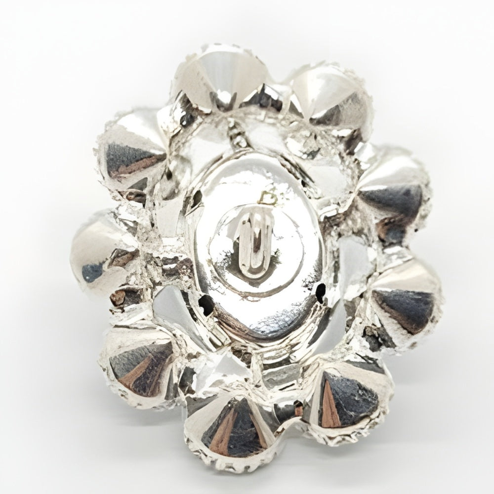 Glamorous Rhinestone Button, 25mm, Round, Silver & Black, Large Crystal Accent, DIY Jewelry & Craft Supply - FBTN242 - Silver / 25mm