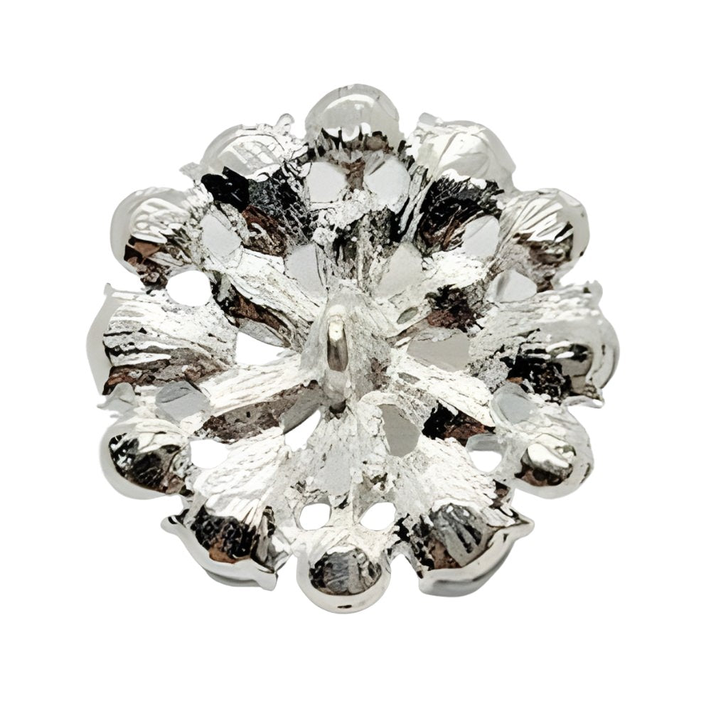 Large Crystal Petal Button, 28mm, Clear Rhinestones, Bridal & Fashion - FBTN249 - Silver / 28mm