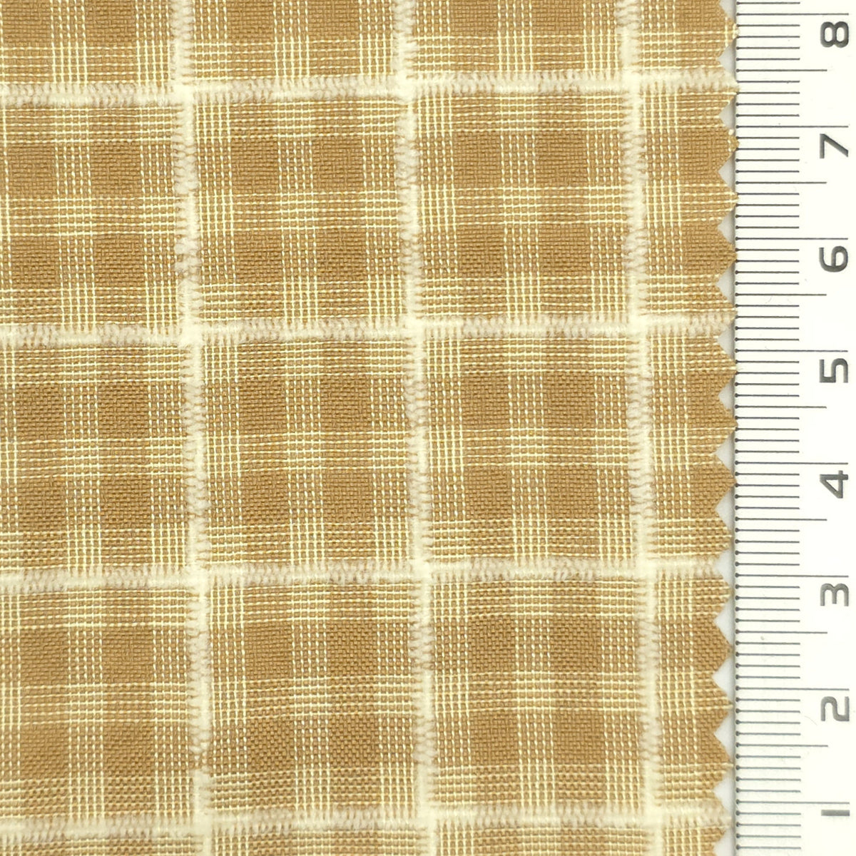 1: Dark Charcoal-2: Peach-3: Mustard Yellow-4: Golden Brown-5: Tan - Textured Lightweight Embroidered Plaid Poly Cotton Shirting Woven Fabric - FAB 1935
