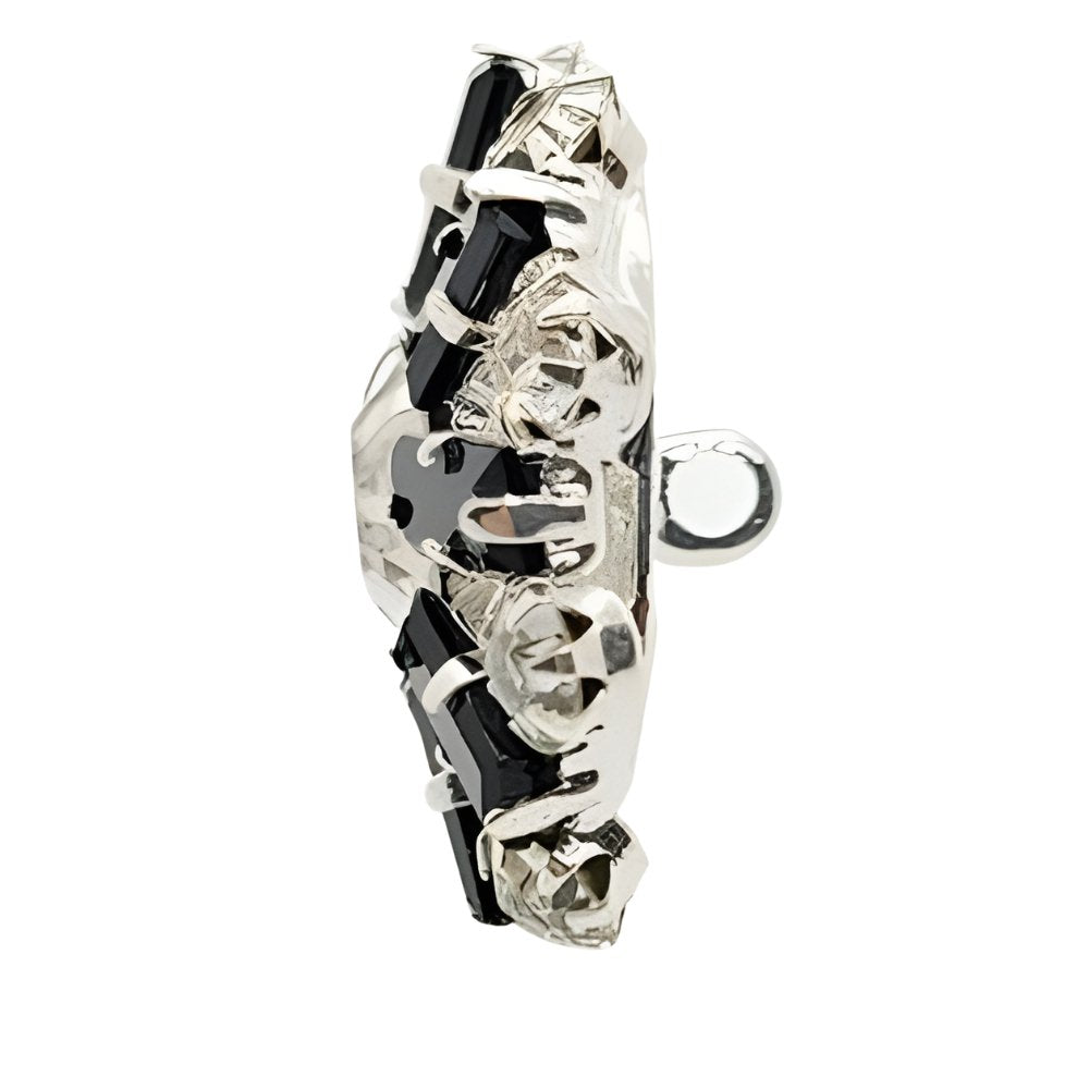 25mm Crystal Starburst Button, Black & Clear Rhinestones, Silver Setting - FBTN244 - Silver/Black / 25mm