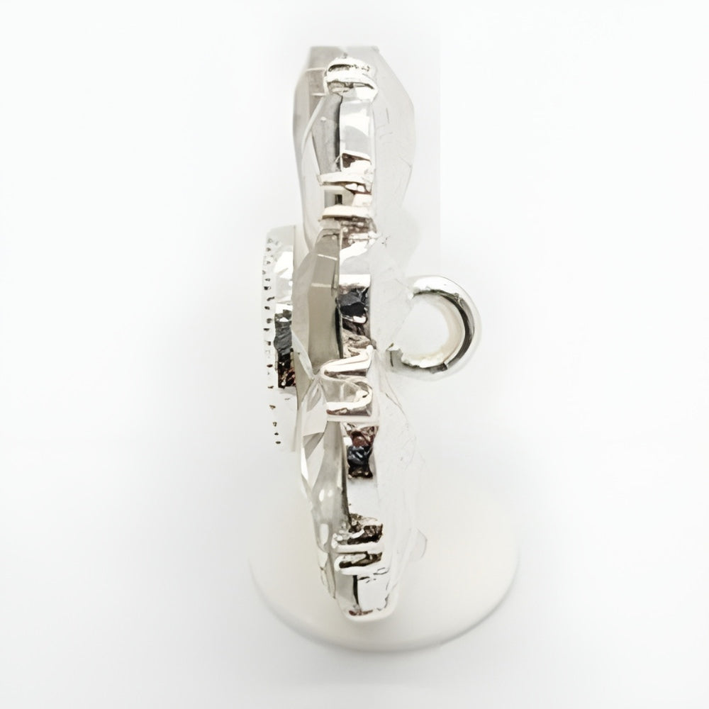 Large Crystal Petal Button, 25mm, Clear Rhinestones, Bridal & Fashion - FBTN262 - Silver / 25mm