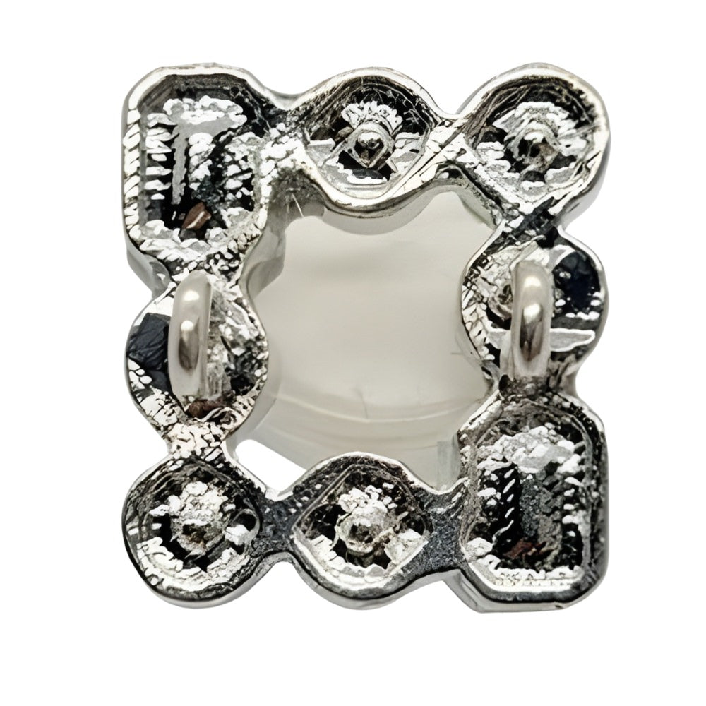Silver / 25mm - Open Square Rhinestone Button, 25mm, Silver & Clear Crystal, Shank Button - FBTN245