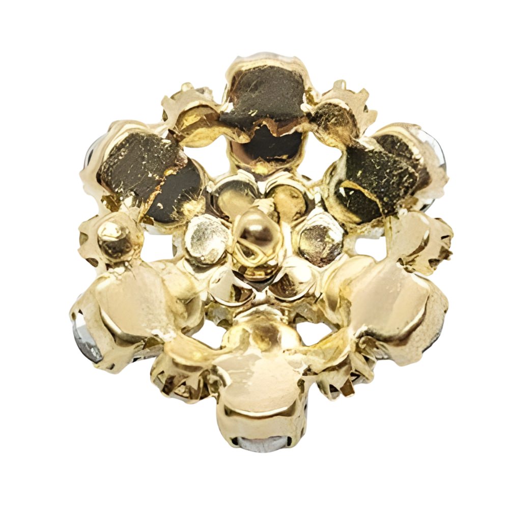 Statement Button: 25mm Crystal & Gunmetal Flower Button in Gold Setting - FBTN243 - Gold/Black / 25mm