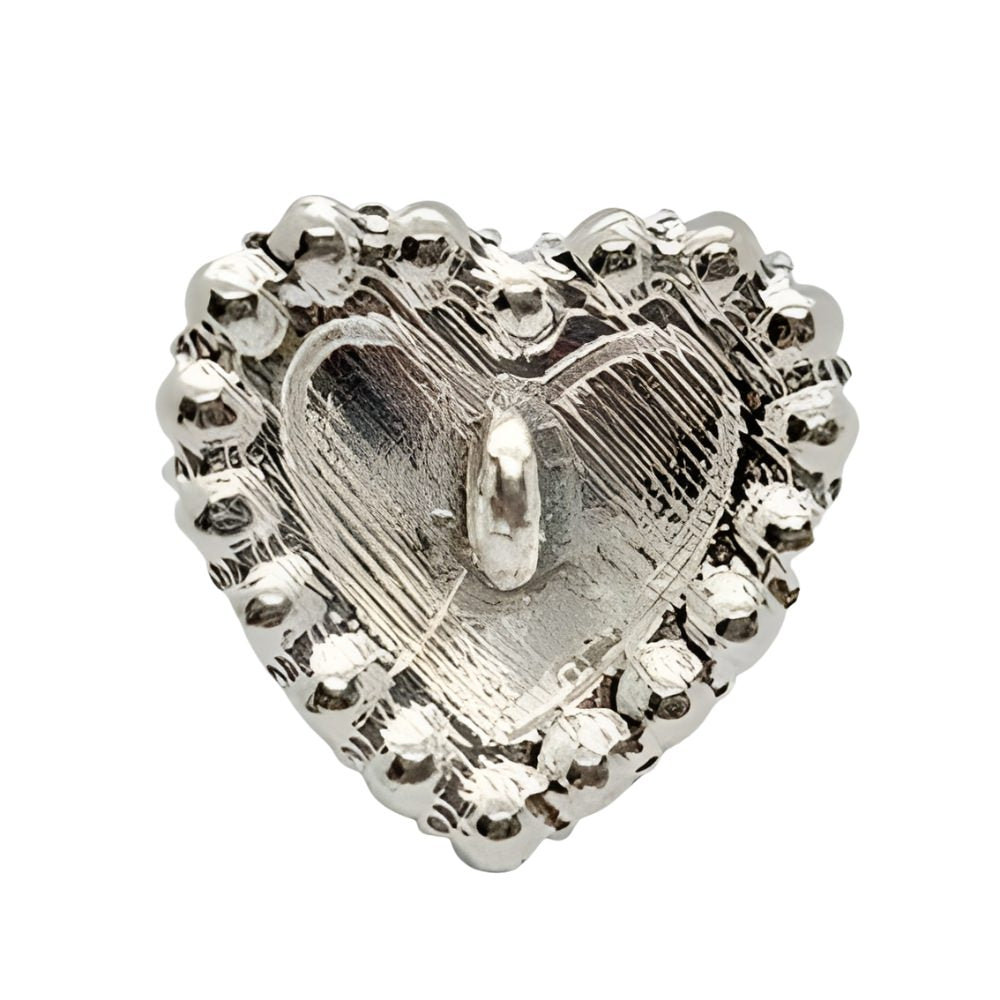 Silver/Black / 21mm - Enamel Heart Rhinestone Button, 21mm, Black & Clear, Pave Setting - FBTN253