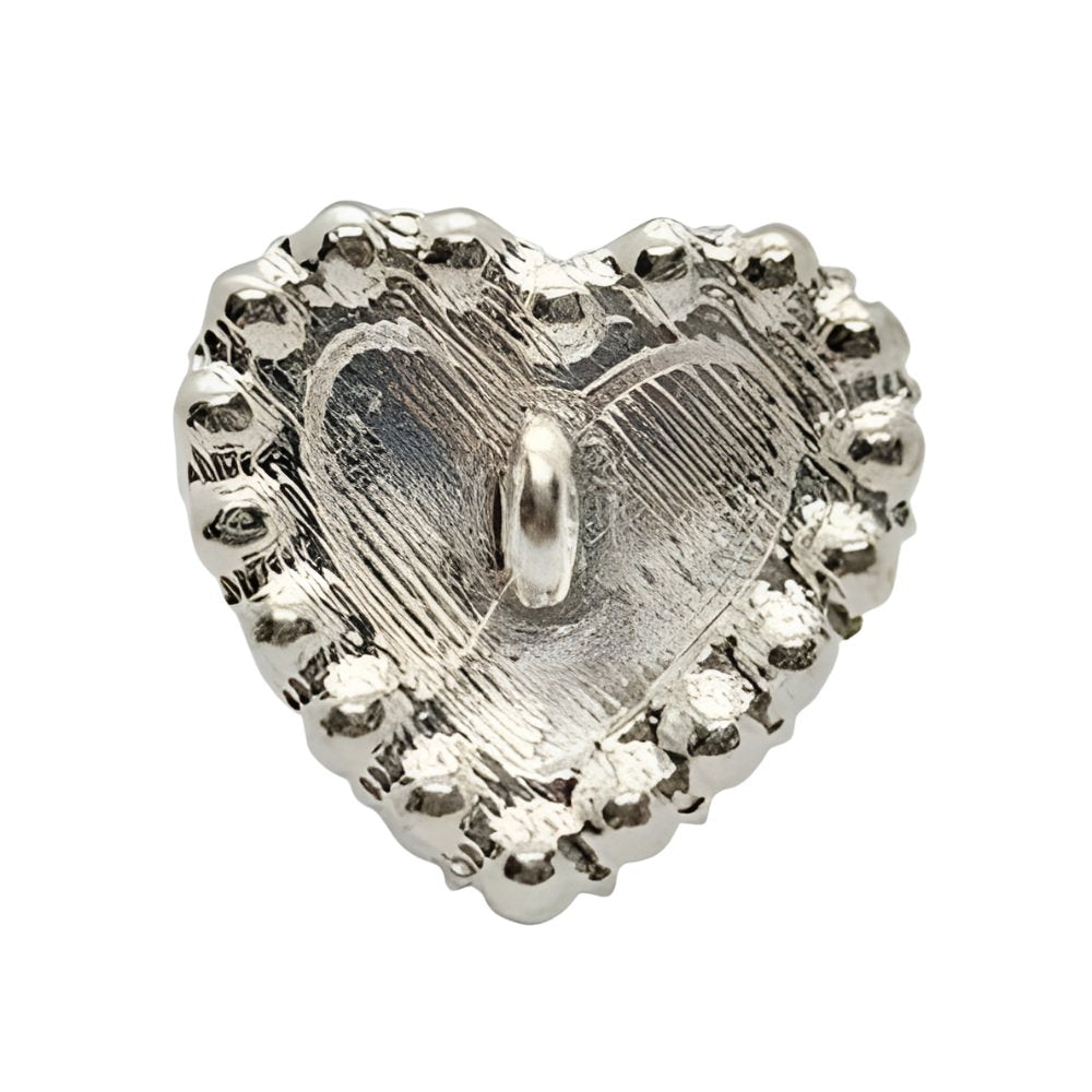 Silver / 21mm - Sweet Heart Button, 21mm, White & Crystal, Delicate Design, Fashion & Craft - FBTN254